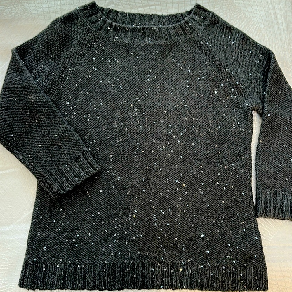 Talbots Grey Sweater With Tiny Sequins, Size Small - image 1